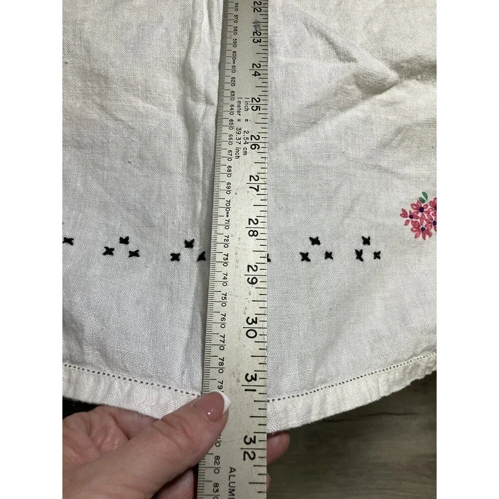 Vintage Tablecloth White Embroidered Floral - 31